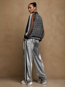 Women's Retro Casual Leopard Print Patchwork Velvet Zipper Jacket And Pants Two-Piece Set ZMZ3038G5ZJY