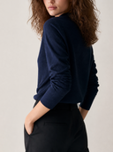 Women Navy Collared Long Sleeve Blouse Front Tie Waist Slim Fit Solid Casual Casual Office Top ZMZ2968G2YZH
