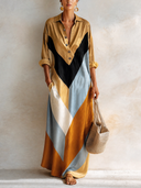 Women's Stylish Satin Color-block Long-sleeve Maxi Dress ZMZ3001G7SWL