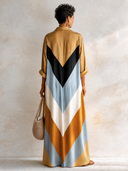 Women's Stylish Satin Color-block Long-sleeve Maxi Dress ZMZ3001G7SWL