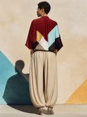 Women's Fashionable Acetate Color-blocked Top And Khaki Pants Two-piece Set ZMZ3052G2SWL