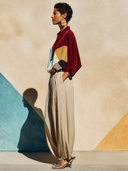Women's Fashionable Acetate Color-blocked Top And Khaki Pants Two-piece Set ZMZ3052G2SWL