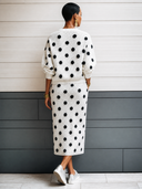 Women's Classic Polka-Dot Mesh Knit Long-Sleeve Top And Skirt Two-Piece Set ZMZ1735G4SWL