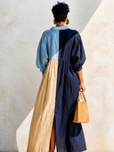 Women's Stylish Cotton Color-block Half-sleeve Maxi Dress ZMZ3035G9SWL