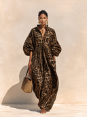 Women's Vintage Brown Leopard Print Cotton Maxi Dress ZMZ3130G3SWL