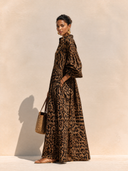 Women's Vintage Brown Leopard Print Cotton Maxi Dress ZMZ3130G3SWL