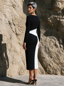 Women Color Block Midi Dress Boat Neck Long Sleeve Bodycon Elegant Formal Dress ZMZ3146G3YZH