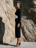 Women Color Block Midi Dress Boat Neck Long Sleeve Bodycon Elegant Formal Dress ZMZ3146G3YZH