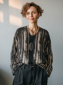 Women's American Retro Casual Cotton-Linen Printed V-Neck Long-Sleeve Loose Shirt ZMZ3008G9ZYY