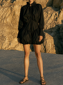 Women Ruffle High Neck Mini Dress Long Puff Sleeve Bubble Hem Casual Party Dress ZMZ3098G1YZH