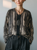 Women's American Retro Casual Cotton-Linen Printed V-Neck Long-Sleeve Loose Shirt ZMZ3008G9ZYY