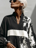 Women's American Retro Casual Style Mandarin Collar And Lantern Sleeves Loose-Fit Printed Shirt ZMZ3074G6ZYY