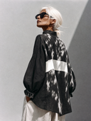 Women's American Retro Casual Style Mandarin Collar And Lantern Sleeves Loose-Fit Printed Shirt ZMZ3074G6ZYY