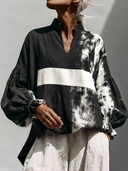 Women's American Retro Casual Style Mandarin Collar And Lantern Sleeves Loose-Fit Printed Shirt ZMZ3074G6ZYY