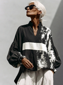 Women's American Retro Casual Style Mandarin Collar And Lantern Sleeves Loose-Fit Printed Shirt ZMZ3074G6ZYY