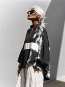 Women's American Retro Casual Style Mandarin Collar And Lantern Sleeves Loose-Fit Printed Shirt ZMZ3074G6ZYY