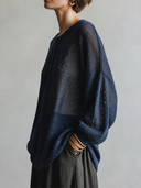 Women's Vintage Casual Lightweight Henley Neck And Lantern Sleeves Loose-Fit Sweater ZMZ2925G4ZYY
