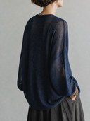 Women's Vintage Casual Lightweight Henley Neck And Lantern Sleeves Loose-Fit Sweater ZMZ2925G4ZYY