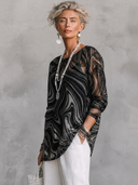 Women's Retro American-Style Casual Velour Jacquard Long-Sleeve Crew-Neck T-Shirt (Includes Matching Camisole) ZMZ2934G6ZYY