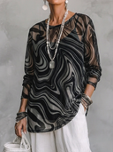 Women's Retro American-Style Casual Velour Jacquard Long-Sleeve Crew-Neck T-Shirt (Includes Matching Camisole) ZMZ2934G6ZYY