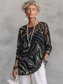 Women's Retro American-Style Casual Velour Jacquard Long-Sleeve Crew-Neck T-Shirt (Includes Matching Camisole) ZMZ2934G6ZYY