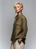 Women's Vintage-Style Casual Cotton-Linen Stand Collar And Multiple Pockets Long-Sleeve Shirt ZMZ2939G3ZYY