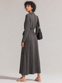 Women's Classic Casual Long-Sleeve Knitted Polo-Collar Maxi Dress (Includes Detachable Self-Fabric Belt) ZMZ2952G8ZYY