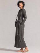 Women's Classic Casual Long-Sleeve Knitted Polo-Collar Maxi Dress (Includes Detachable Self-Fabric Belt) ZMZ2952G8ZYY