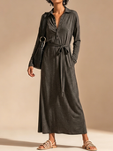 Women's Classic Casual Long-Sleeve Knitted Polo-Collar Maxi Dress (Includes Detachable Self-Fabric Belt) ZMZ2952G8ZYY