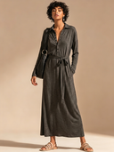 Women's Classic Casual Long-Sleeve Knitted Polo-Collar Maxi Dress (Includes Detachable Self-Fabric Belt) ZMZ2952G8ZYY