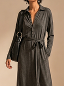 Women's Classic Casual Long-Sleeve Knitted Polo-Collar Maxi Dress (Includes Detachable Self-Fabric Belt) ZMZ2952G8ZYY