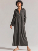 Women's Classic Casual Long-Sleeve Knitted Polo-Collar Maxi Dress (Includes Detachable Self-Fabric Belt) ZMZ2952G8ZYY