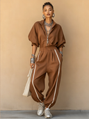Women's Vintage Cotton Long-Sleeve Elastic-Waist Jumpsuit ZMZ3133G9SWL