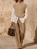 Women's Retro Casual Knitted Vest Striped Trousers Set ZMZ3157G4ZJY
