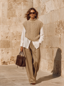 Women's Retro Casual Knitted Vest Striped Trousers Set ZMZ3157G4ZJY