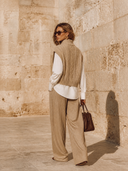 Women's Retro Casual Knitted Vest Striped Trousers Set ZMZ3157G4ZJY