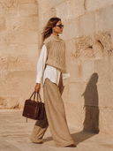 Women's Retro Casual Knitted Vest Striped Trousers Set ZMZ3157G4ZJY