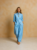 Women's Vintage Casual Cotton Striped Long-Sleeve Shirt And Trousers Two-Piece Set ZMZ3177G4ZJY