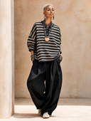 Women's Classic Cotton Black And White Striped Long-Sleeve Top ZMZ3116G8SWL
