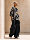 Women's Classic Cotton Black And White Striped Long-Sleeve Top ZMZ3116G8SWL
