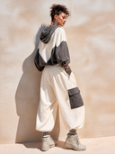 Women's Stylish Color-Block Cotton Hoodie With Zip Collar And Sweatpants Two-Piece Set ZMZ3117G8SWL