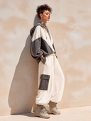 Women's Stylish Color-Block Cotton Hoodie With Zip Collar And Sweatpants Two-Piece Set ZMZ3117G8SWL