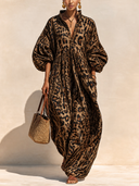 Women's Vintage Brown Leopard Print Cotton Maxi Dress ZMZ3130G3SWL