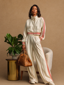 Women's Retro Cotton Zipper Striped Sweatshirt And Pants Set ZMZ3181G7ZJY