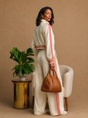Women's Retro Cotton Zipper Striped Sweatshirt And Pants Set ZMZ3181G7ZJY