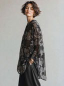 Women's Classic Casual Henley Neck And Lantern Sleeves Loose-Fit Jacquard Shirt (Includes Camisole)ZMZ3089G1ZYY