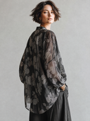 Women's Classic Casual Henley Neck And Lantern Sleeves Loose-Fit Jacquard Shirt (Includes Camisole)ZMZ3089G1ZYY