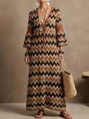 Women's Classic American Retro V-Neck Bell-Sleeve Knitted Maxi Dress ZMZ2957G0ZYY