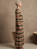 Women's Classic American Retro V-Neck Bell-Sleeve Knitted Maxi Dress ZMZ2957G0ZYY