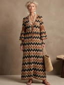 Women's Classic American Retro V-Neck Bell-Sleeve Knitted Maxi Dress ZMZ2957G0ZYY